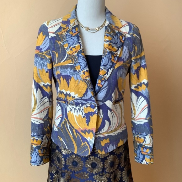 TORY BURCH Blue Floral Textured Jacket Size 4 - Picture 14 of 14